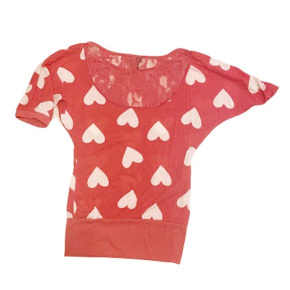 Rue21 Adorable Lace Back Heart Shirt With Slim Dolman Cut - Picture 2 of 3